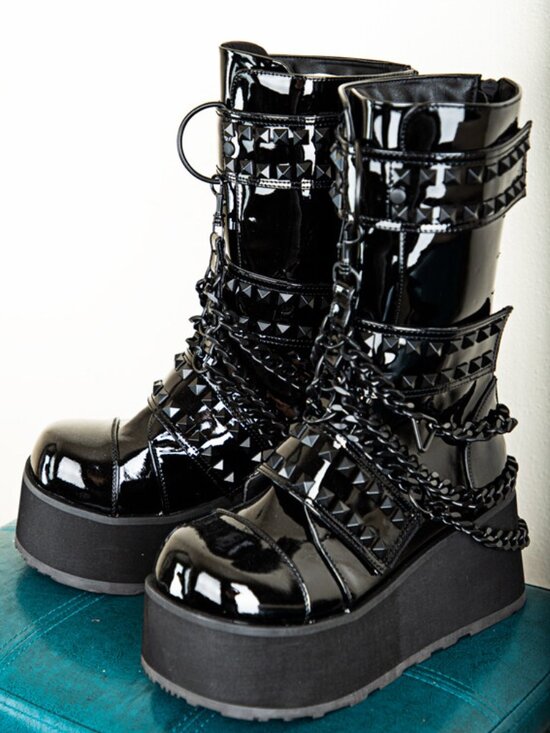 Mens Lace Up Strapped Pyramid Studded Combat Platform Boots Rave Gothic Military